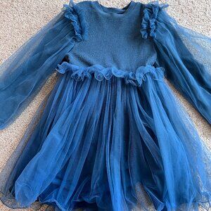 Tulle Overlay Mixed Media Dress (Size 6-7Y)